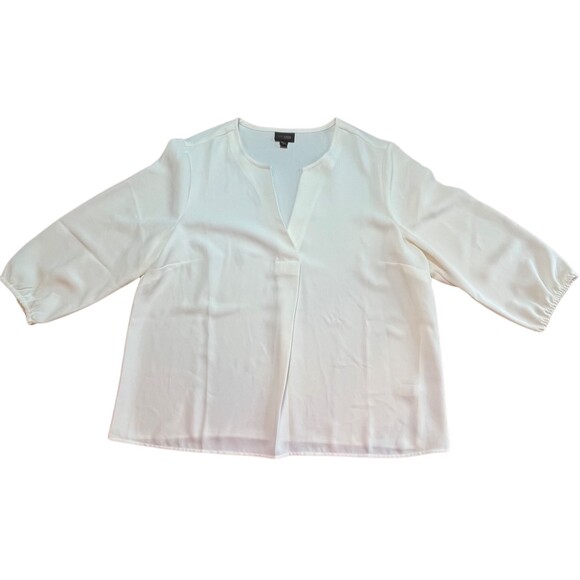 J Jill Wearever Tunic Top White V-Neck Long Sleeve Side Vents Flowy Career L - Picture 12 of 15